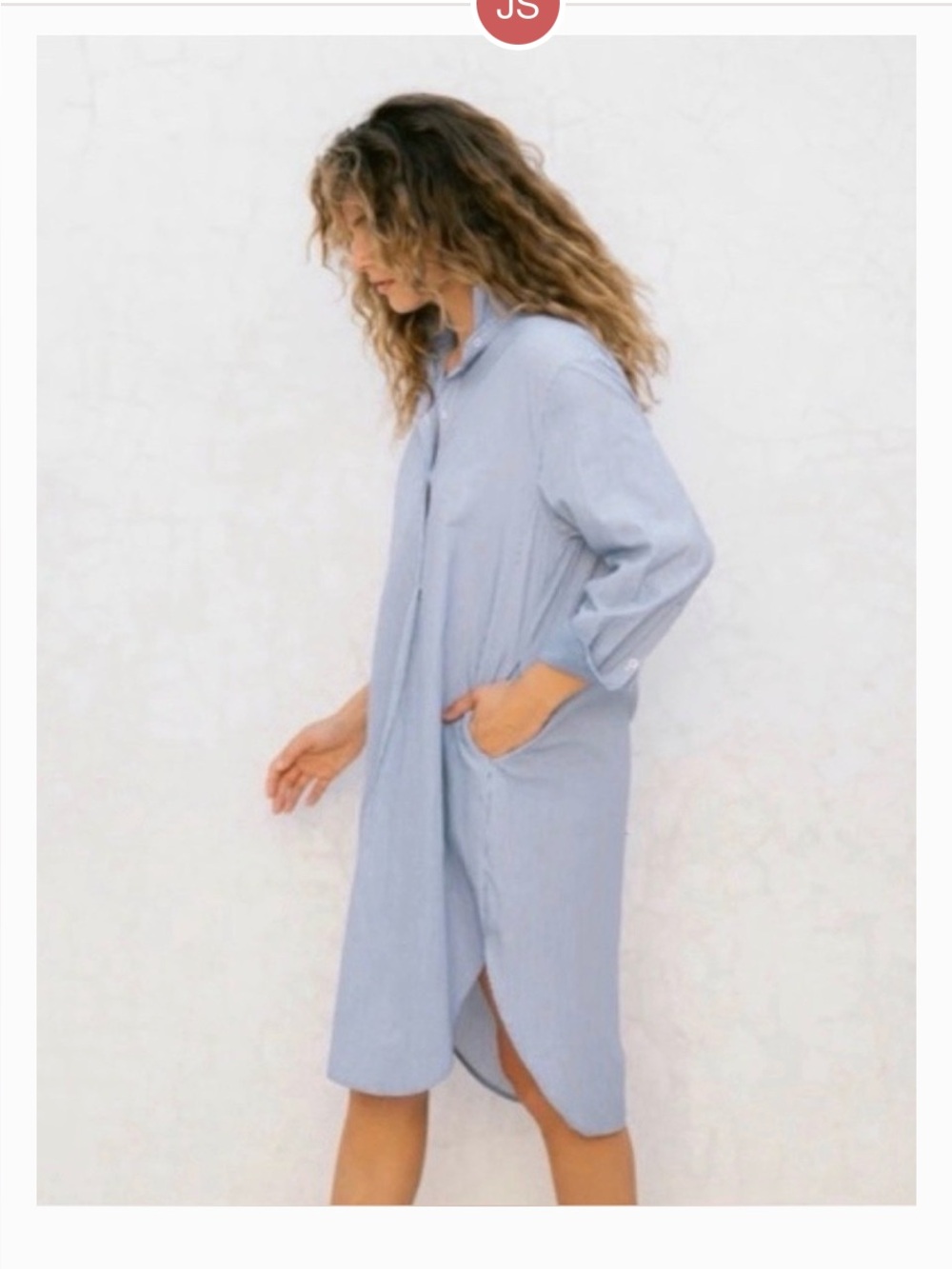 Relaxed Light Blue Midi Shirt Dress with Side Pockets - Women's Casual Dress